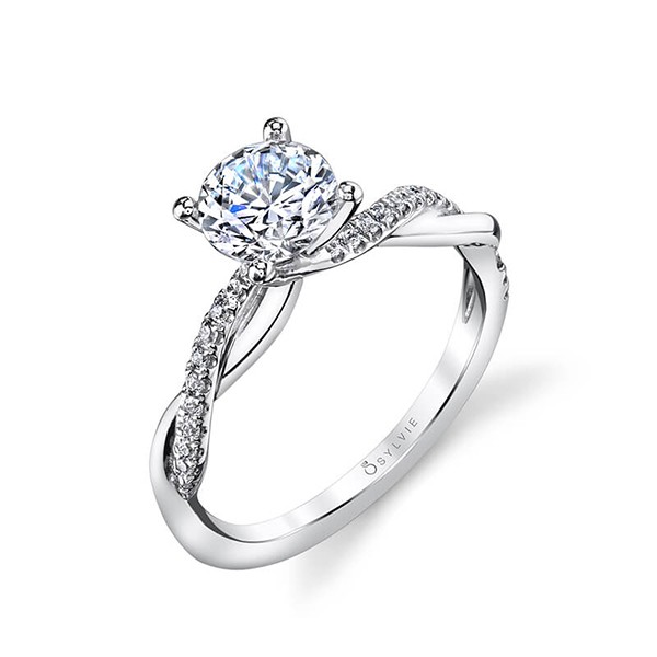 Platinum High Polish Spiral Diamond Engagement Ring
